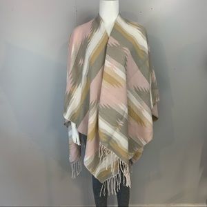 Miniso Japan Shawl Southwestern Pink Grey Beige Oversize Fringe Wrap